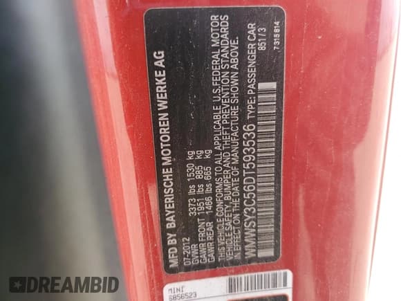 ✅ 2013 MINI Roadster S • VIN: WMWSY3C56DT593536 • Lot: 51081635. Wystawiony na Copart z przebiegiem 89 478 mil. Bezpłatny archiwum sprzedaży aukcyjnych z USA i szczegółowy raport historii pojazdu na DreamBid. Zdjęcie 12.