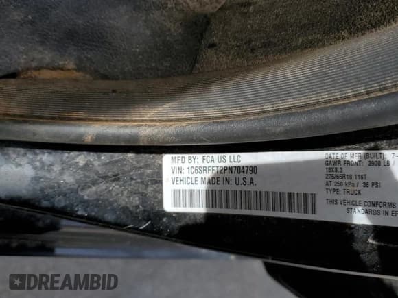 ✅ 2023 Ram 1500 Big Horn • VIN: 1C6SRFFT2PN704790 • Lot: 44706625. Listed on Copart with 43,924 mi. Free auction sales archive from the USA and detailed vehicle history report at DreamBid. Image 14.