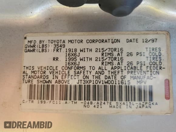 ✅ 1998 Toyota RAV4 • VIN: JT3XP10V1W0011615 • Lot: 66558255. Wystawiony na Copart z przebiegiem 199 400 mil. Bezpłatny archiwum sprzedaży aukcyjnych z USA i szczegółowy raport historii pojazdu na DreamBid. Zdjęcie 12.