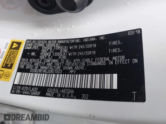 ✅ 2018 Toyota Highlander Limited • VIN: 5TDDZRFH6JS851503 • Lot: 40911739. Wystawiony na IAAI z przebiegiem 147 982 mil. Bezpłatny archiwum sprzedaży aukcyjnych z USA i szczegółowy raport historii pojazdu na DreamBid. Zdjęcie 9.