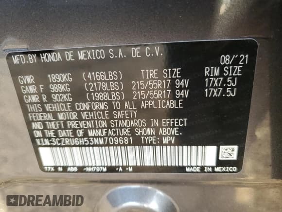 ✅ 2022 Honda HR-V EX • VIN: 3CZRU6H53NM709681 • Lot: 85258355. Wystawiony na Copart z przebiegiem 76 783 mil. Bezpłatny archiwum sprzedaży aukcyjnych z USA i szczegółowy raport historii pojazdu na DreamBid. Zdjęcie 13.