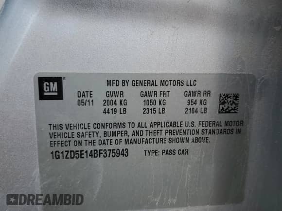 2011 Chevrolet Malibu 2LT z VIN 1G1ZD5E14BF375943, wystawiony jako Copart lot #65962214 z przebiegiem 184 548 mil mil oraz Szkoda całkowita • Salvage title. Historia ofert i sprzedaży dostępna na DreamBid. Obrazek 12.