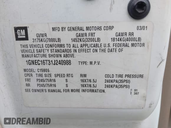 ✅ 2001 Chevrolet Suburban LS • VIN: 1GNEC16T31J240988 • Лот: 42272747. Опубликован ранее на IAAI с пробегом Не указан. Бесплатный доступ к архиву аукционных продаж из США и подробный отчёт об истории автомобиля на DreamBid. Изображение 9.