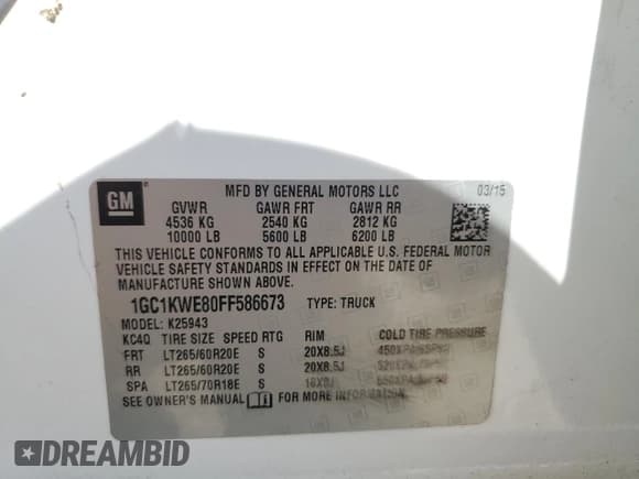 ✅ 2015 Chevrolet Silverado 2500HD LTZ • VIN: 1GC1KWE80FF586673 • Лот: 61583105. Опубликован ранее на Copart с пробегом 250 012 миль. Бесплатный доступ к архиву аукционных продаж из США и подробный отчёт об истории автомобиля на DreamBid. Изображение 12.