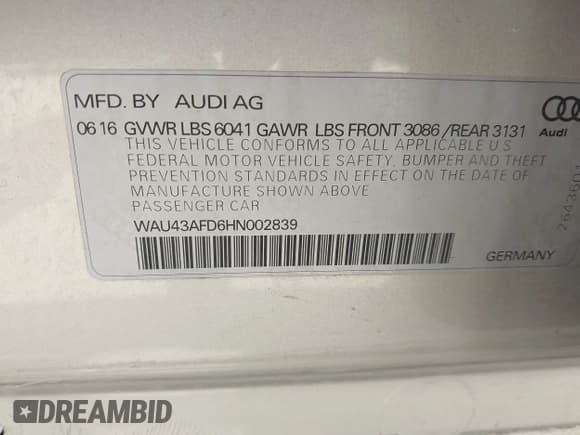 ✅ 2017 Audi A8 Sport • VIN: WAU43AFD6HN002839 • Лот: 43015451. Опубликован ранее на IAAI с пробегом 169 409 миль. Бесплатный доступ к архиву аукционных продаж из США и подробный отчёт об истории автомобиля на DreamBid. Изображение 9.