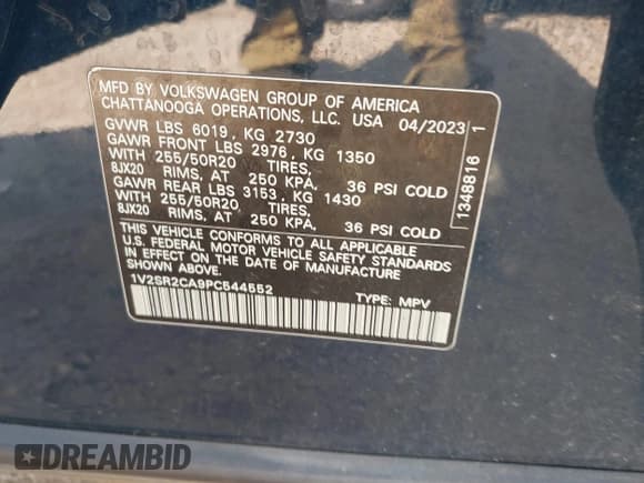 ✅ 2023 Volkswagen Atlas SEL R-Line Black • VIN: 1V2SR2CA9PC544552 • Lot: 43343564. Listed on IAAI with 82,486 mi. Free auction sales archive from the USA and detailed vehicle history report at DreamBid. Image 9.