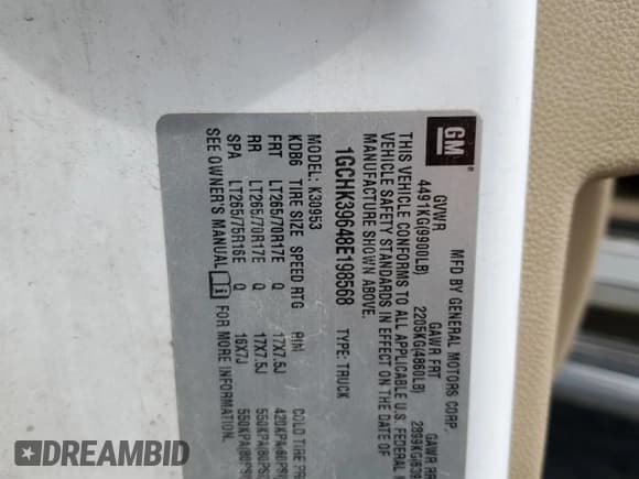 ✅ 2008 Chevrolet Silverado 3500 • VIN: 1GCHK39648E198568 • Лот: 60470264. Опубликован ранее на Copart с пробегом 296 880 миль. Бесплатный доступ к архиву аукционных продаж из США и подробный отчёт об истории автомобиля на DreamBid. Изображение 12.