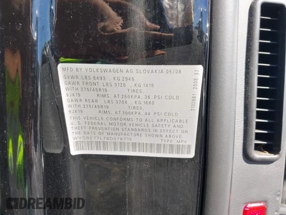 ✅ 2008 Volkswagen Touareg V6 • VIN: WVGBE77L78D078715 • Lot: 43550387. Listed on IAAI with 99,235 mi. Free auction sales archive from the USA and detailed vehicle history report at DreamBid. Image 9.