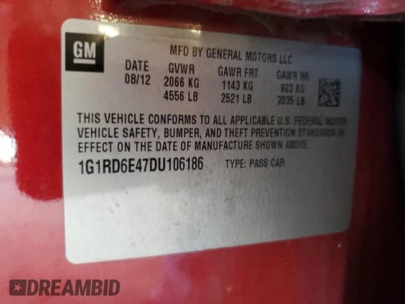 2013 Chevrolet Volt z VIN 1G1RD6E47DU106186, wystawiony jako Copart lot #58959154 z przebiegiem 149 493 mil mil oraz Szkoda całkowita • Salvage title. Historia ofert i sprzedaży dostępna na DreamBid. Obrazek 13.