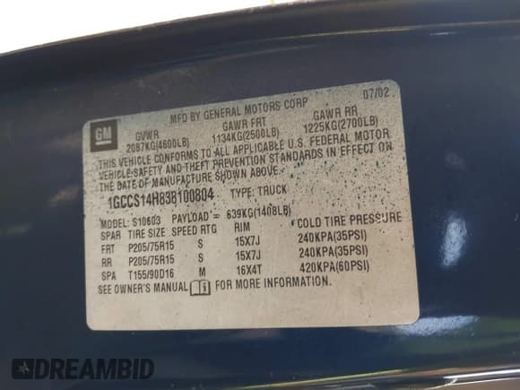 ✅ 2003 Chevrolet S-10 • VIN: 1GCCS14H838100804 • Лот: 41411500. Опубликован ранее на IAAI с пробегом 198 421 миль. Бесплатный доступ к архиву аукционных продаж из США и подробный отчёт об истории автомобиля на DreamBid. Изображение 9.