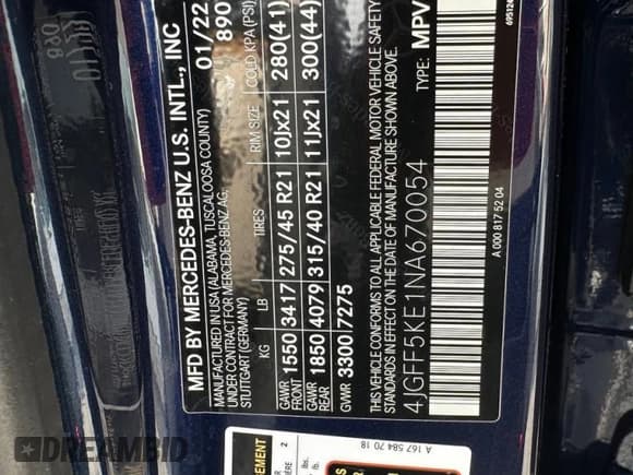 ✅ 2022 Mercedes-Benz GLS 450 • VIN: 4JGFF5KE1NA670054 • Lot: 87095255. Listed on Copart with 132,731 mi. Free auction sales archive from the USA and detailed vehicle history report at DreamBid. Image 10.