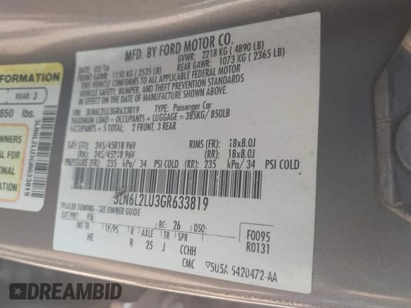 ✅ 2016 Lincoln MKZ Hybrid • VIN: 3LN6L2LU3GR633819 • Lot: 43009523. Wystawiony na IAAI z przebiegiem 263 758 mil. Bezpłatny archiwum sprzedaży aukcyjnych z USA i szczegółowy raport historii pojazdu na DreamBid. Zdjęcie 9.