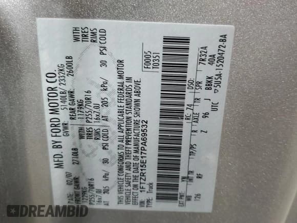 ✅ 2007 Ford Ranger XL • VIN: 1FTZR15E17PA69532 • Lot: 41650245. Listed on Copart with 69,635 mi. Free auction sales archive from the USA and detailed vehicle history report at DreamBid. Image 12.