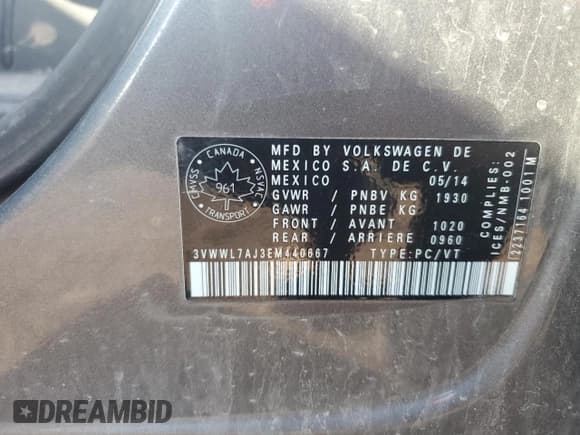 ✅ 2014 Volkswagen Jetta • VIN: 3VWWL7AJ3EM440667 • Lot: 61281455. Wystawiony na Copart z przebiegiem 335 279 mil. Bezpłatny archiwum sprzedaży aukcyjnych z USA i szczegółowy raport historii pojazdu na DreamBid. Zdjęcie 12.