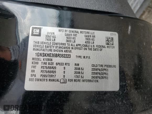 ✅ 2011 Chevrolet Suburban LS • VIN: 1GNSKHE36BR382223 • Lot: 64559285. Listed on Copart with 140,819 mi. Free auction sales archive from the USA and detailed vehicle history report at DreamBid. Image 13.