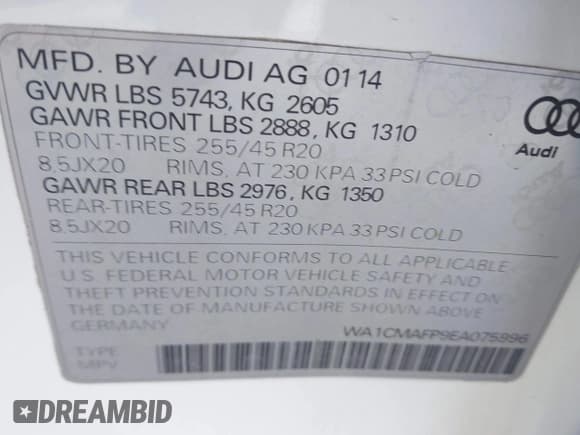 ✅ 2014 Audi Q5 Premium Plus • VIN: WA1CMAFP9EA075996 • Lot: 43268219. Listed on IAAI with 142,014 mi. Free auction sales archive from the USA and detailed vehicle history report at DreamBid. Image 9.