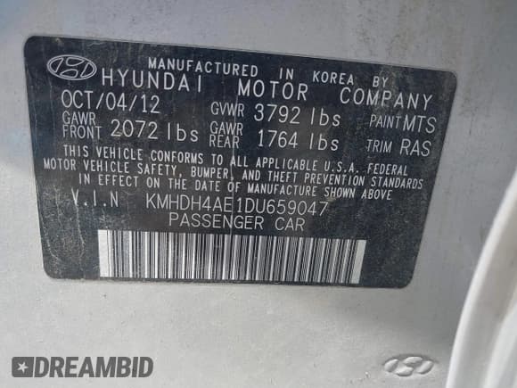 ✅ 2013 Hyundai Elantra Limited • VIN: KMHDH4AE1DU659047 • Лот: 42847222. Опубликован ранее на IAAI с пробегом 166 304 миль. Бесплатный доступ к архиву аукционных продаж из США и подробный отчёт об истории автомобиля на DreamBid. Изображение 9.