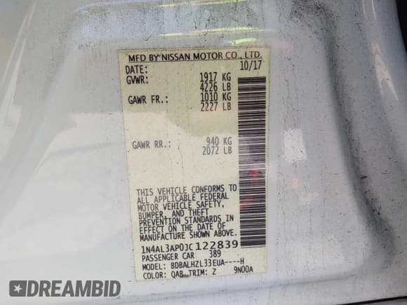 ✅ 2018 Nissan Altima SL • VIN: 1N4AL3AP0JC122839 • Лот: 43005542. Опубликован ранее на IAAI с пробегом 100 992 миль. Бесплатный доступ к архиву аукционных продаж из США и подробный отчёт об истории автомобиля на DreamBid. Изображение 9.