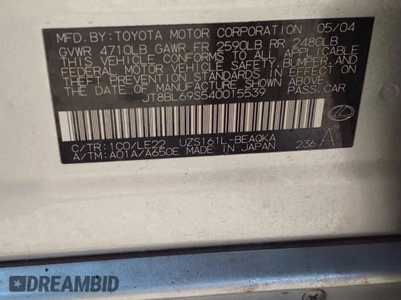 ✅ 2004 Lexus GS 430 • VIN: JT8BL69S540015539 • Лот: 42678691. Опубликован ранее на IAAI с пробегом 152 022 миль. Бесплатный доступ к архиву аукционных продаж из США и подробный отчёт об истории автомобиля на DreamBid. Изображение 9.