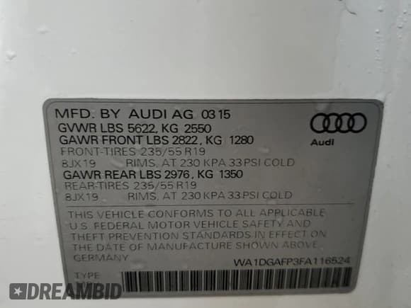✅ 2015 Audi Q5 Premium Plus • VIN: WA1DGAFP3FA116524 • Lot: 92847625. Wystawiony na Copart z przebiegiem 70 242 mil. Bezpłatny archiwum sprzedaży aukcyjnych z USA i szczegółowy raport historii pojazdu na DreamBid. Zdjęcie 14.