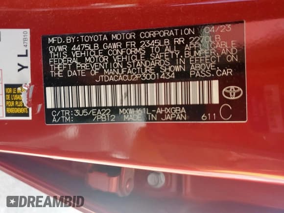 ✅ 2023 Toyota Prius SE • VIN: JTDACACU2P3001434 • Lot: 81706575. Listed on Copart with 34,740 mi. Free auction sales archive from the USA and detailed vehicle history report at DreamBid. Image 13.