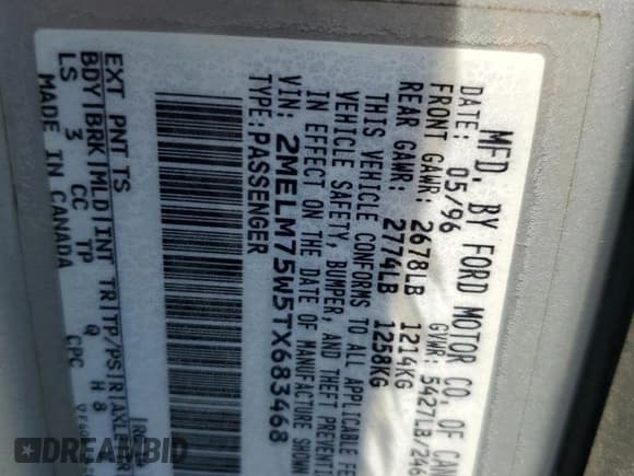 ✅ 1996 Mercury Grand Marquis LS • VIN: 2MELM75W5TX683468 • Lot: 65921135. Wystawiony na Copart z przebiegiem 113 146 mil. Bezpłatny archiwum sprzedaży aukcyjnych z USA i szczegółowy raport historii pojazdu na DreamBid. Zdjęcie 12.