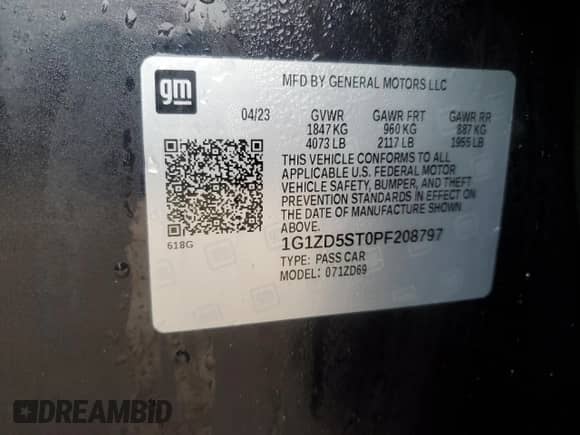 2023 Chevrolet Malibu LT с VIN 1G1ZD5ST0PF208797, выставлен на аукционе Copart как лот 81192494 с пробегом 39 639 миль миль и Чистый • Clean title. История ставок и продаж доступна на DreamBid. Изображение 12.