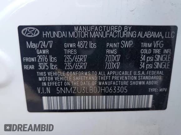 ✅ 2018 Hyundai Santa Fe 2.4L • VIN: 5NMZU3LB0JH063305 • Лот: 67851313. Опубликован ранее на Copart с пробегом 35 248 миль. Бесплатный доступ к архиву аукционных продаж из США и подробный отчёт об истории автомобиля на DreamBid. Изображение 13.