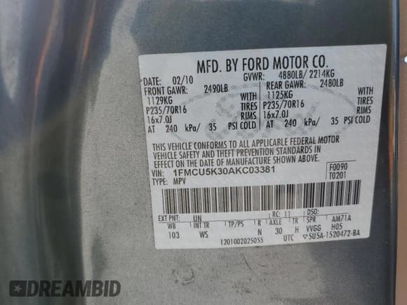 ✅ 2010 Ford Escape Hybrid • VIN: 1FMCU5K30AKC03381 • Lot: 61554675. Listed on Copart with 203,451 mi. Free auction sales archive from the USA and detailed vehicle history report at DreamBid. Image 13.