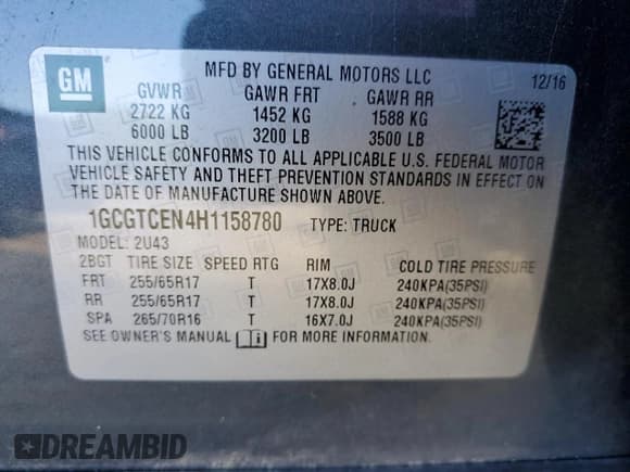 ✅ 2017 Chevrolet Colorado 4WD LT • VIN: 1GCGTCEN4H1158780 • Лот: 72012134. Опубликован ранее на Copart с пробегом 177 635 миль. Бесплатный доступ к архиву аукционных продаж из США и подробный отчёт об истории автомобиля на DreamBid. Изображение 12.