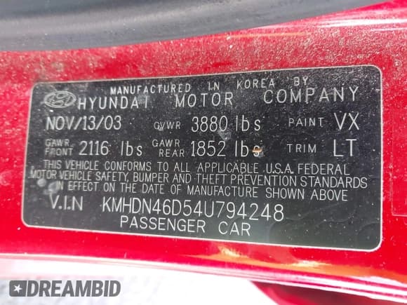 ✅ 2004 Hyundai Elantra GLS • VIN: KMHDN46D54U794248 • Lot: 42004226. Wystawiony na IAAI z przebiegiem 167 849 mil. Bezpłatny archiwum sprzedaży aukcyjnych z USA i szczegółowy raport historii pojazdu na DreamBid. Zdjęcie 9.