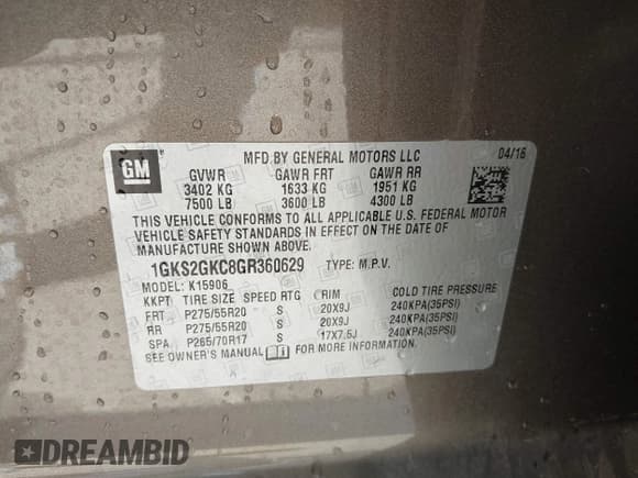 ✅ 2016 GMC Yukon XL SLT • VIN: 1GKS2GKC8GR360629 • Лот: 43318324. Опубликован ранее на IAAI с пробегом 85 267 миль. Бесплатный доступ к архиву аукционных продаж из США и подробный отчёт об истории автомобиля на DreamBid. Изображение 9.