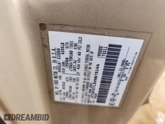 ✅ 1997 Ford F-250 • VIN: 1FTEF27L5VNB75144 • Lot: 84404145. Listed on Copart with 316,574 mi. Free auction sales archive from the USA and detailed vehicle history report at DreamBid. Image 12.