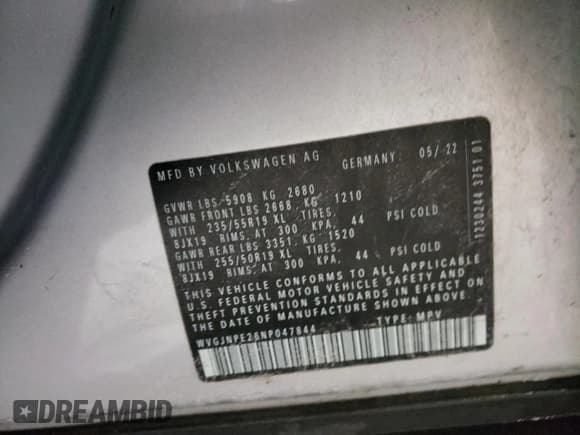 ✅ 2022 Volkswagen ID.4 Pro • VIN: WVGJNPE26NP047844 • Lot: 88608495. Listed on Copart with 44,368 mi. Free auction sales archive from the USA and detailed vehicle history report at DreamBid. Image 14.