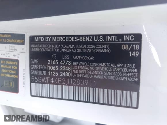 ✅ 2018 Mercedes-Benz C 300 • VIN: 55SWF4KB2JU280911 • Lot: 43470221. Listed on IAAI with 139,000 mi. Free auction sales archive from the USA and detailed vehicle history report at DreamBid. Image 9.