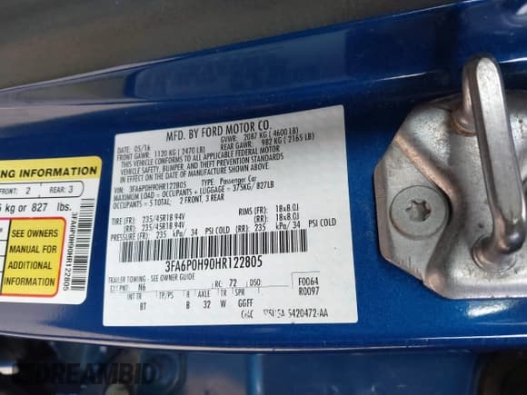 ✅ 2017 Ford Fusion SE • VIN: 3FA6P0H90HR122805 • Lot: 43655537. Listed on IAAI with 152,122 mi. Free auction sales archive from the USA and detailed vehicle history report at DreamBid. Image 9.