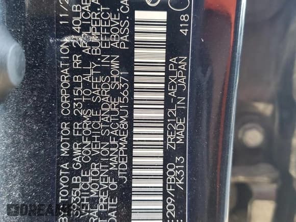 ✅ 2007 Toyota Corolla CE • VIN: 2T1BR32E17C773567 • Лот: 91163665. Опубликован ранее на Copart с пробегом 134 871 миль. Бесплатный доступ к архиву аукционных продаж из США и подробный отчёт об истории автомобиля на DreamBid. Изображение 12.