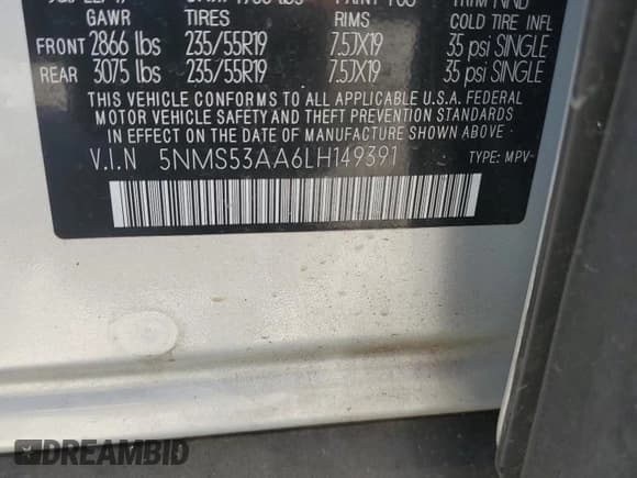 ✅ 2020 Hyundai Santa Fe Limited • VIN: 5NMS53AA6LH149391 • Lot: 57680123. Wystawiony na Copart z przebiegiem 55 463 mil. Bezpłatny archiwum sprzedaży aukcyjnych z USA i szczegółowy raport historii pojazdu na DreamBid. Zdjęcie 16.