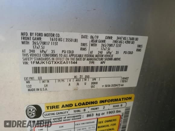 ✅ 2019 Ford Expedition Max XL • VIN: 1FMJK1GTXKEA51544 • Lot: 78087864. Wystawiony na Copart z przebiegiem 263 885 mil. Bezpłatny archiwum sprzedaży aukcyjnych z USA i szczegółowy raport historii pojazdu na DreamBid. Zdjęcie 13.