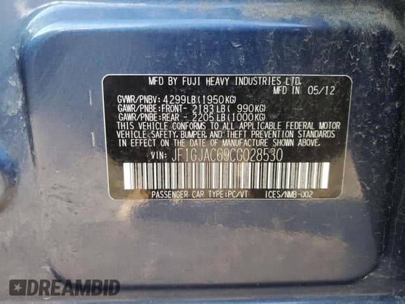 ✅ 2012 Subaru Impreza Premium • VIN: JF1GJAC69CG028530 • Lot: 93627675. Wystawiony na Copart z przebiegiem 113 132 mil. Bezpłatny archiwum sprzedaży aukcyjnych z USA i szczegółowy raport historii pojazdu na DreamBid. Zdjęcie 12.