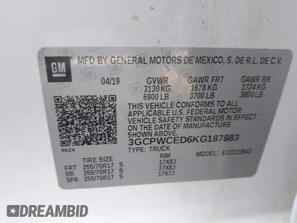 ✅ 2019 Chevrolet Silverado 1500 LT • VIN: 3GCPWCED6KG187883 • Lot: 43069333. Wystawiony na IAAI z przebiegiem 117 948 mil. Bezpłatny archiwum sprzedaży aukcyjnych z USA i szczegółowy raport historii pojazdu na DreamBid. Zdjęcie 9.