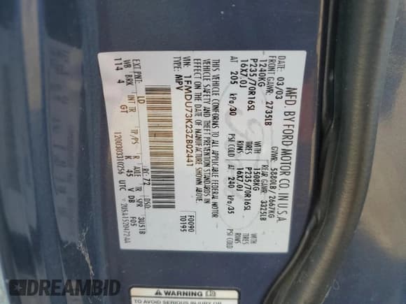 ✅ 2003 Ford Explorer XLT • VIN: 1FMDU73K23ZB02441 • Lot: 82435675. Listed on Copart with 150,383 mi. Free auction sales archive from the USA and detailed vehicle history report at DreamBid. Image 13.