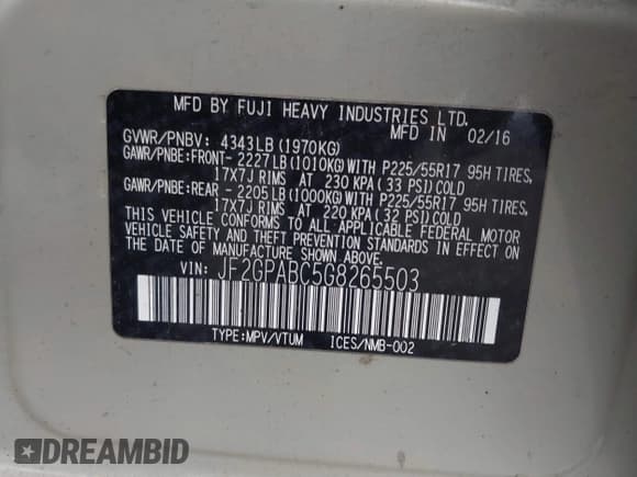 ✅ 2016 Subaru Crosstrek Premium • VIN: JF2GPABC5G8265503 • Lot: 42281331. Listed on IAAI with 151,716 mi. Free auction sales archive from the USA and detailed vehicle history report at DreamBid. Image 9.