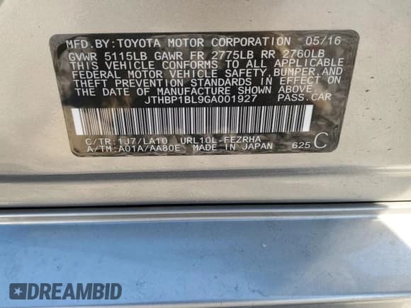 ✅ 2016 Lexus GS F • VIN: JTHBP1BL9GA001927 • Lot: 50694925. Listed on Copart with Not provided. Free auction sales archive from the USA and detailed vehicle history report at DreamBid. Image 12.