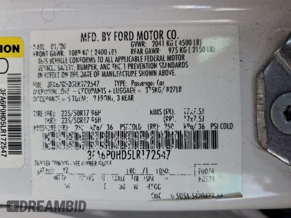 ✅ 2020 Ford Fusion SE • VIN: 3FA6P0HD5LR172547 • Lot: 94767365. Listed on Copart with 114,224 mi. Free auction sales archive from the USA and detailed vehicle history report at DreamBid. Image 12.