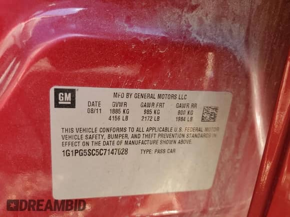 2012 Chevrolet Cruze 2LT z VIN 1G1PG5SC5C7147028, wystawiony jako Copart lot #86659275 z przebiegiem 208 050 mil mil oraz Czysty tytuł • Clean title. Historia ofert i sprzedaży dostępna na DreamBid. Obrazek 12.