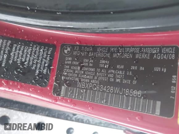 ✅ 2008 BMW X3 3.0si • VIN: WBXPC93428WJ18586 • Лот: 43792721. Опубликован ранее на IAAI с пробегом Не указан. Бесплатный доступ к архиву аукционных продаж из США и подробный отчёт об истории автомобиля на DreamBid. Изображение 9.