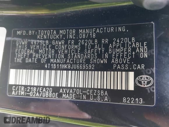 ✅ 2018 Toyota Camry SE • VIN: 4T1B11HK8JU669592 • Lot: 43686976. Wystawiony na IAAI z przebiegiem 110 805 mil. Bezpłatny archiwum sprzedaży aukcyjnych z USA i szczegółowy raport historii pojazdu na DreamBid. Zdjęcie 9.