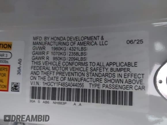 ✅ 2025 Honda Accord SE • VIN: 1HGCY1F48SA044056 • Lot: 43565096. Listed on IAAI with 9,875 mi. Free auction sales archive from the USA and detailed vehicle history report at DreamBid. Image 9.
