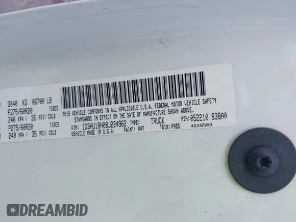 ✅ 2008 Dodge RAM • VIN: 1D3HU18N08J224962 • Лот: 42755681. Опубликован ранее на IAAI с пробегом 137 431 миль. Бесплатный доступ к архиву аукционных продаж из США и подробный отчёт об истории автомобиля на DreamBid. Изображение 9.